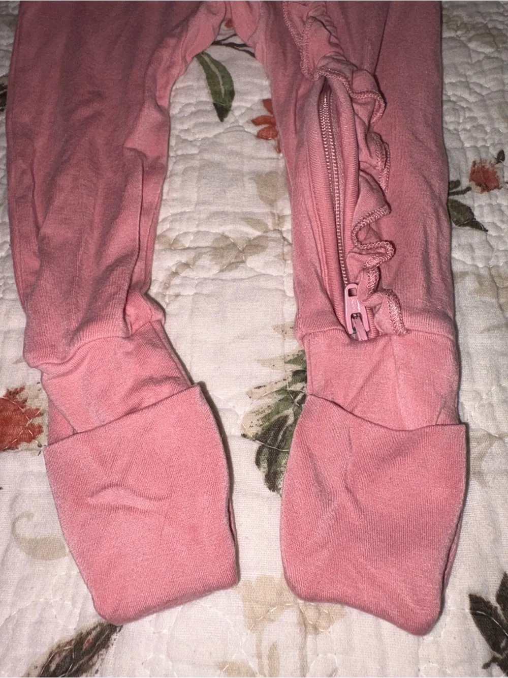 Little Sleepies Pink Rose Ruffle Bamboo Footie Pajamas Baby Girl 0-3 months